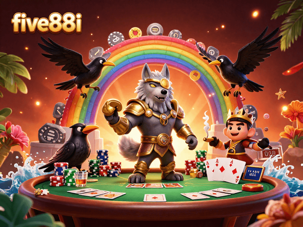 Engage with five88i's vibrant casino scene featuring Odin and dynamic poker elements.