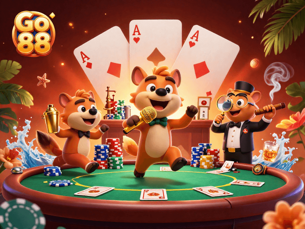 Join the fun at Go 88 with hyenas bringing laughter to the casino scene.