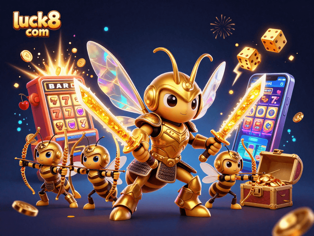 Explore thrilling gaming at luck8 com with an ultra-detailed 3D illustration of engaging casino action.