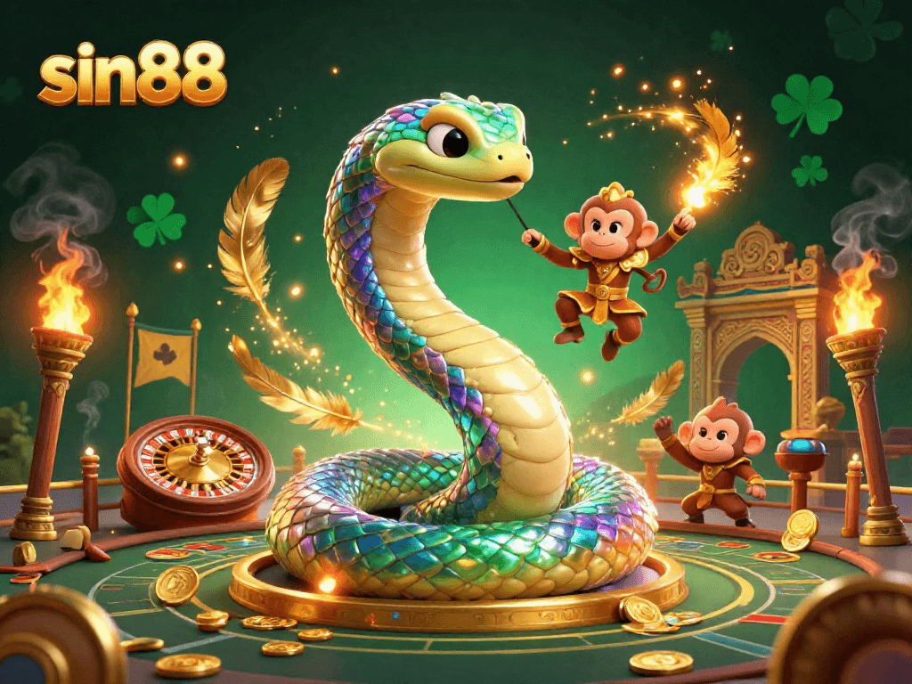 Experience thrill at sin88 with vibrant casino illustration showcasing dynamic gaming elements and characters.