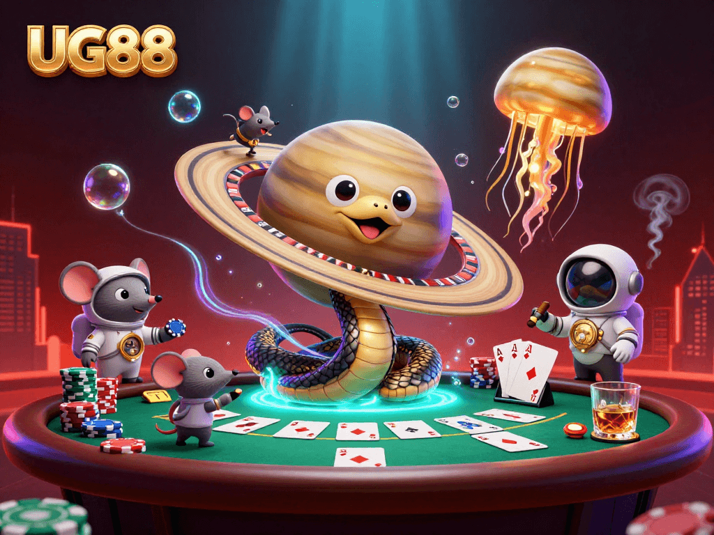 Engage in thrilling bets at UG88's cosmic roulette while tiny astronaut mice play.