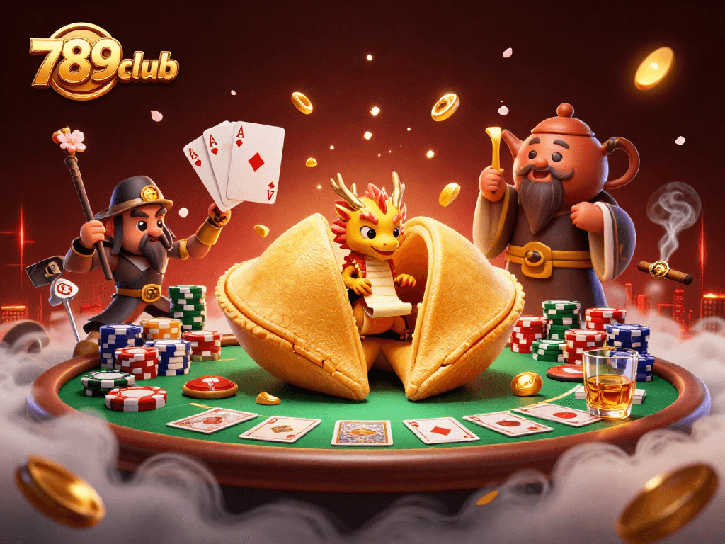 Engage with the 789club fortune as a wise dragon reveals secrets at an inviting poker table.