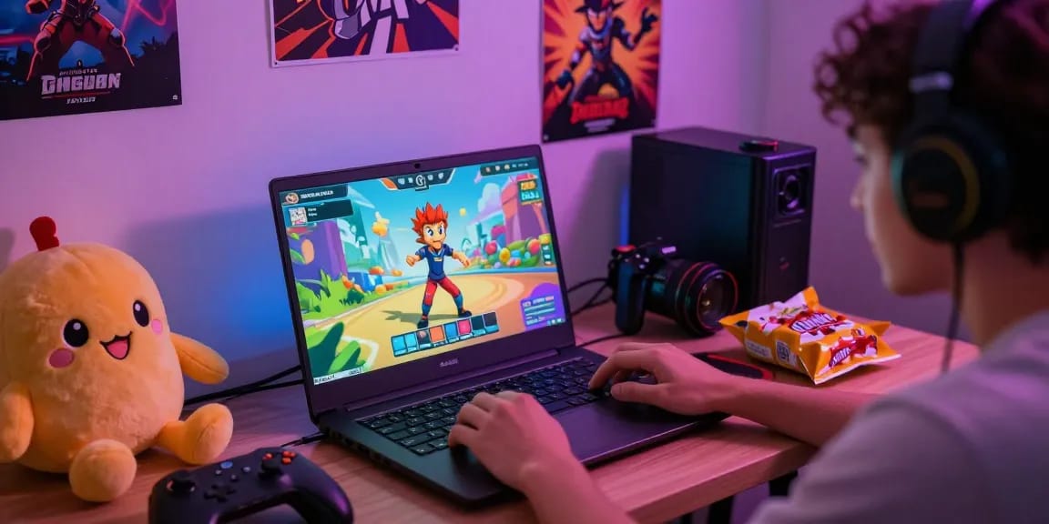 Engaged player enjoying exciting porn games online in a cozy setup.