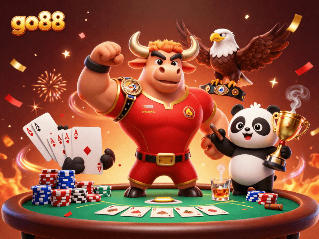 Experience the excitement of go88: Celebrate wins with our vibrant casino mascot scene.