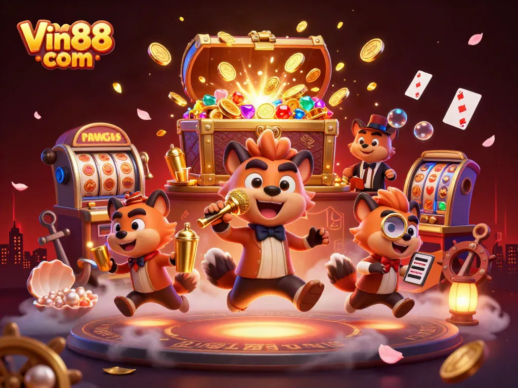 Win big with fun casino activities at Vin88 com featuring hyena characters in a vibrant scene.