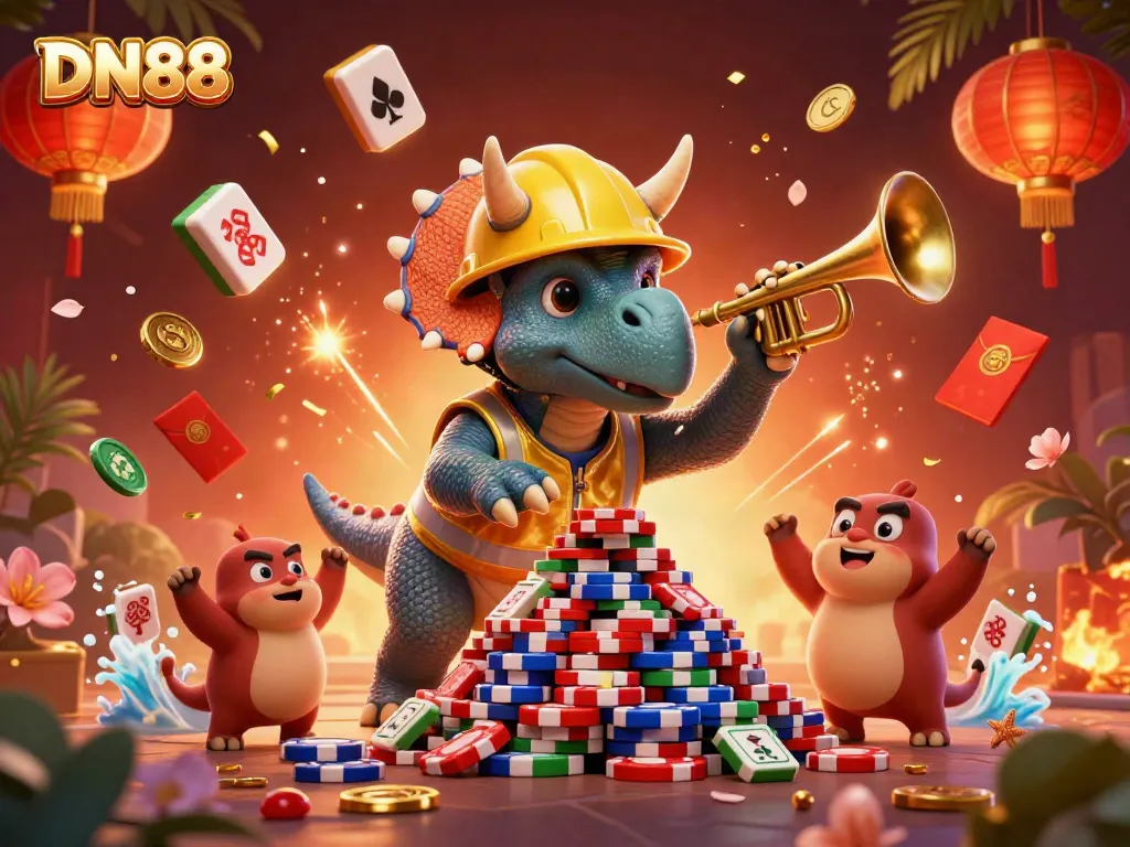 Engage in thrilling betting experiences at DN88 with a lively casino-themed illustration.