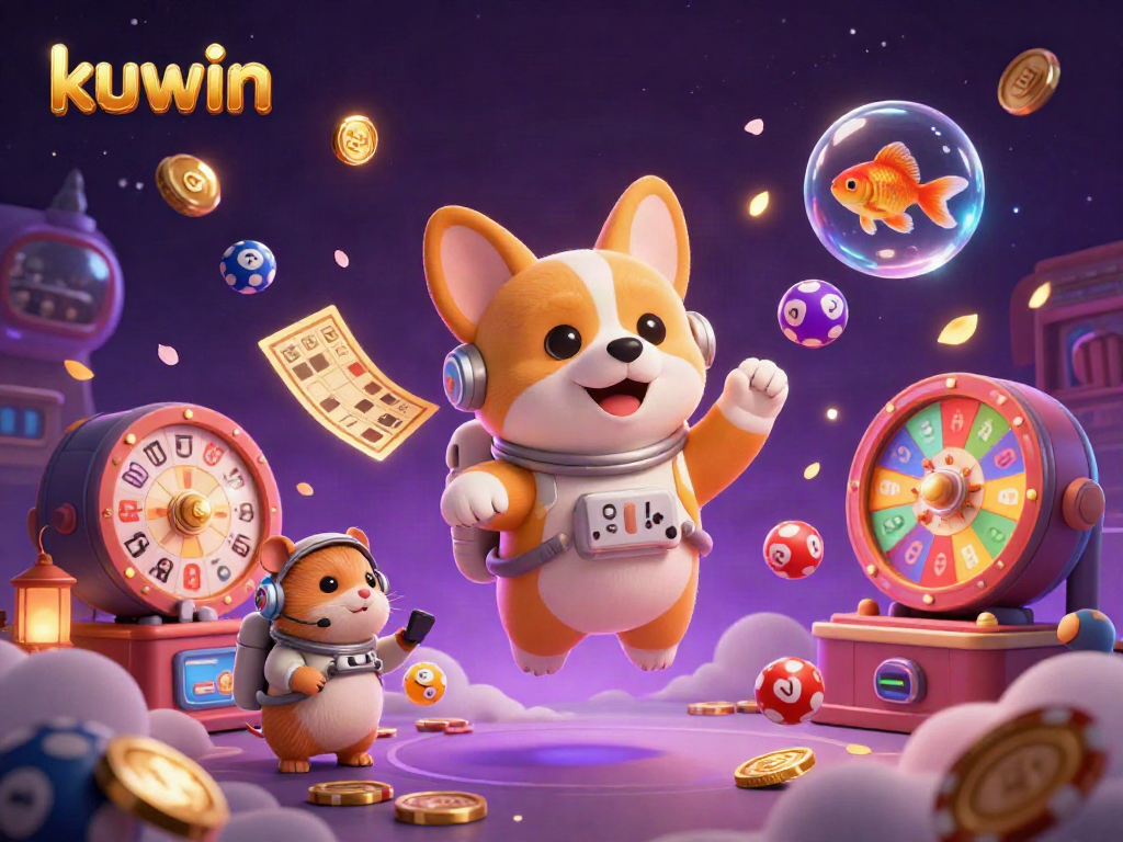 Play exciting games at Kuwin casino with thrilling visuals of fun characters and casino elements.