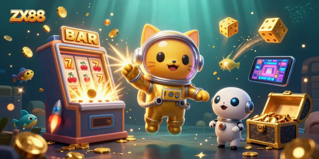 Engage with ZX88, a dynamic online casino experience featuring colorful slot games and unique characters.