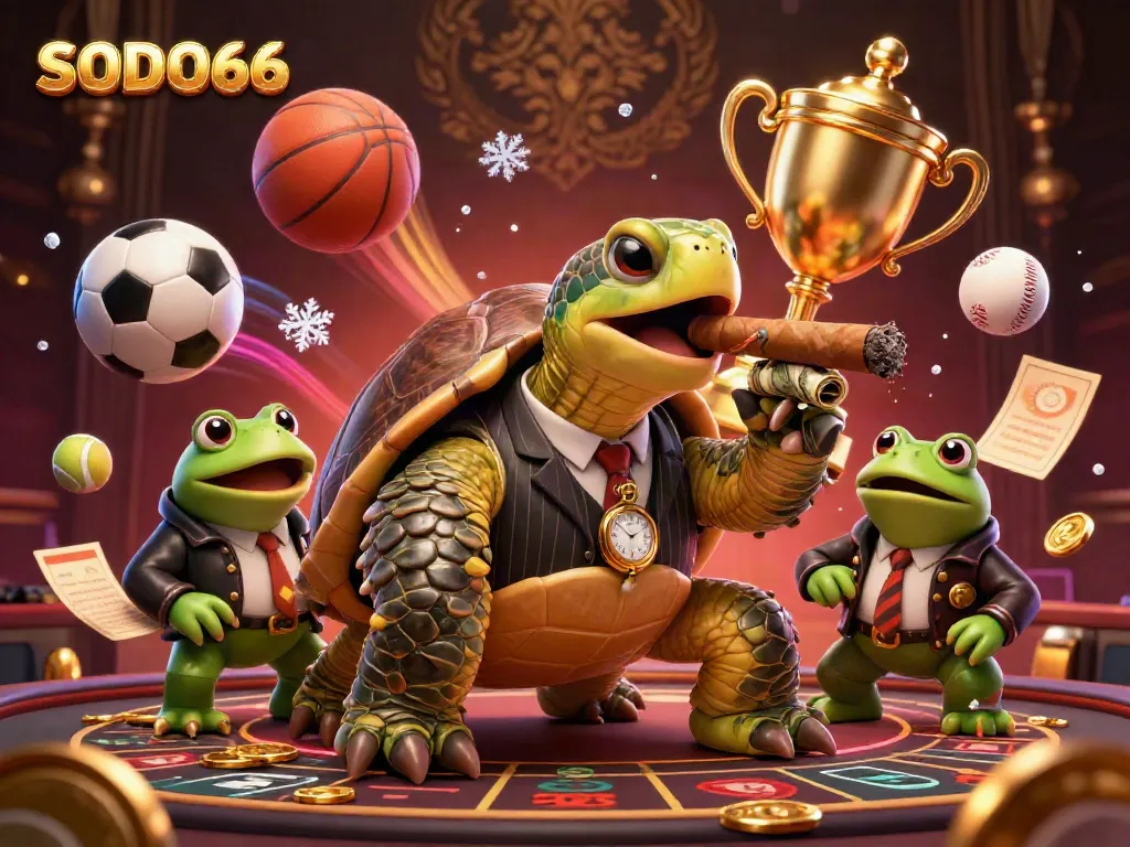 SODO66, the thrilling casino adventure with a money-smoking turtle and dynamic sports action.
