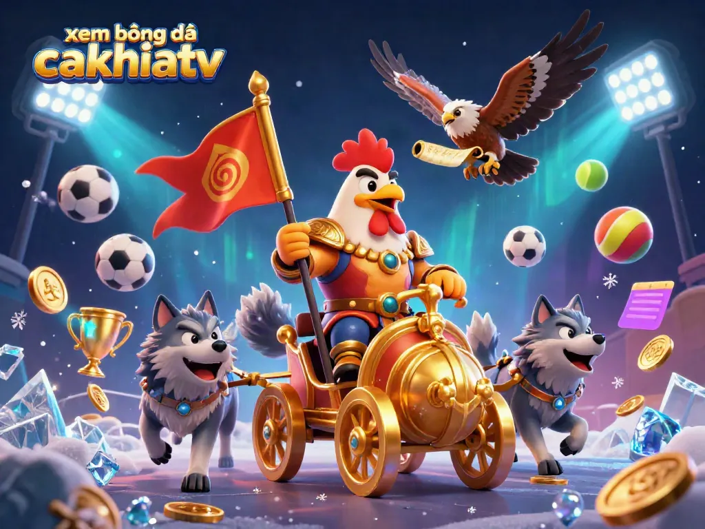 Bet on xem bóng đá cakhiatv with a dynamic 3D sports scene featuring intense action and vibrant colors.
