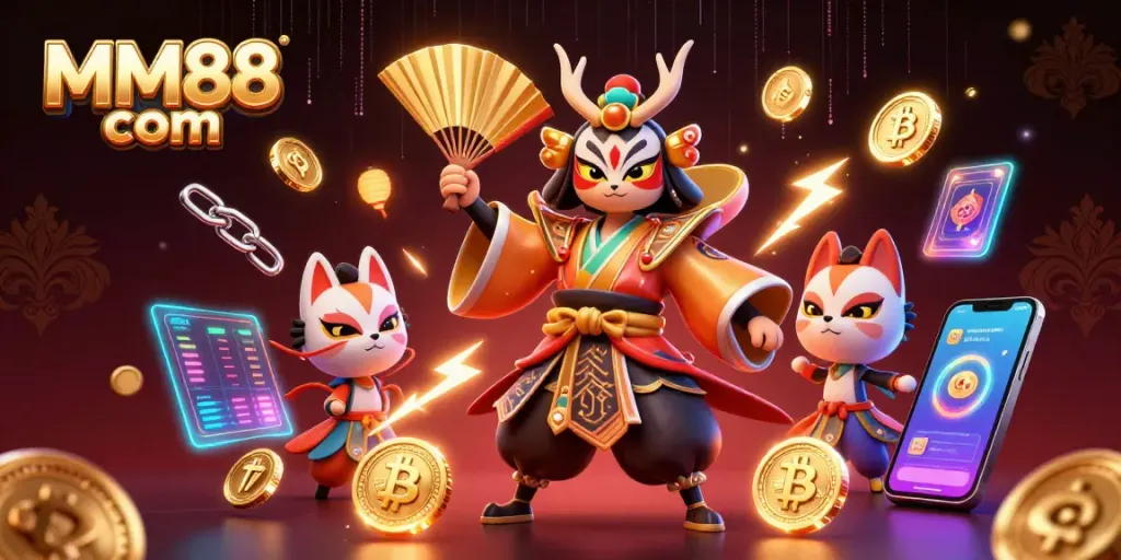 Experience thrilling gaming at MM88 com featuring vibrant 3D characters and crypto elements.