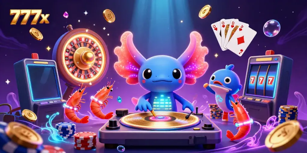 Experience the thrill of games at 777x with vibrant characters and dazzling casino elements.