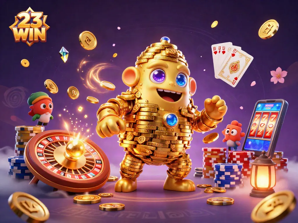 Experience thrilling wins at 23 WIN with vibrant casino action and gold-rich imagery.