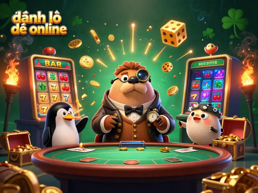 Experience the thrill of đánh lô đề online with a lively 3D casino scene featuring characters and gaming elements.
