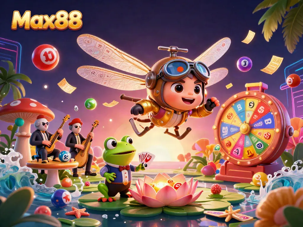 Experience Max88's thrilling 3D casino scene featuring unique characters, vibrant games, and dynamic visuals.