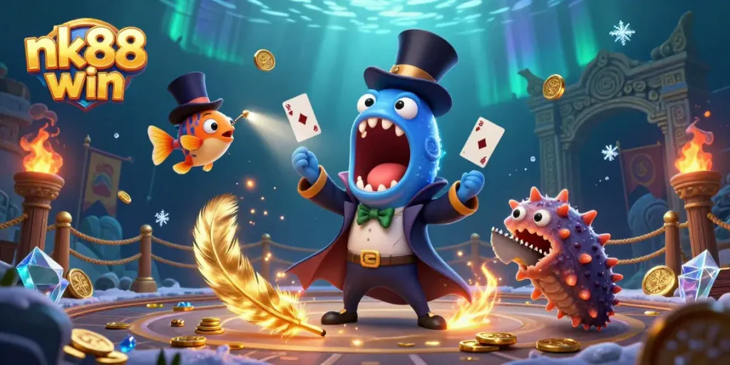 Engage in thrilling gameplay at nk88 win with unique underwater casino characters and vibrant elements.