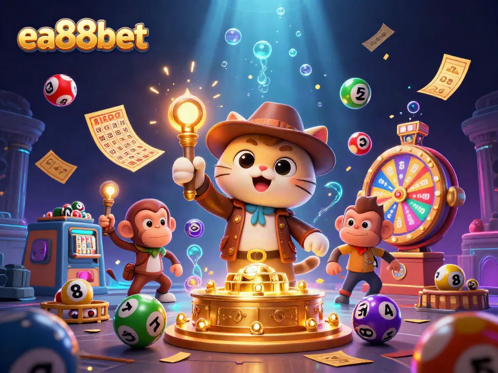 Experience thrilling wins with ea88bet in a vibrant 3D casino adventure illustration.