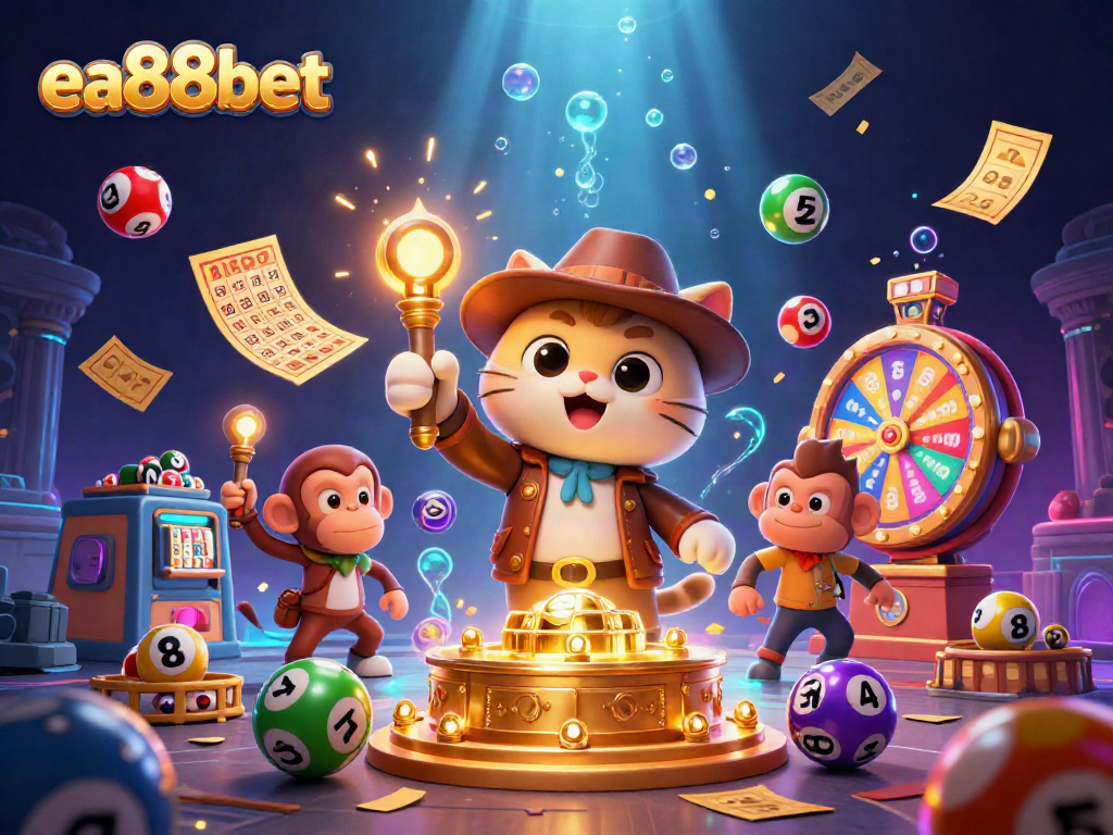Experience thrilling wins with ea88bet in a vibrant 3D casino adventure illustration.