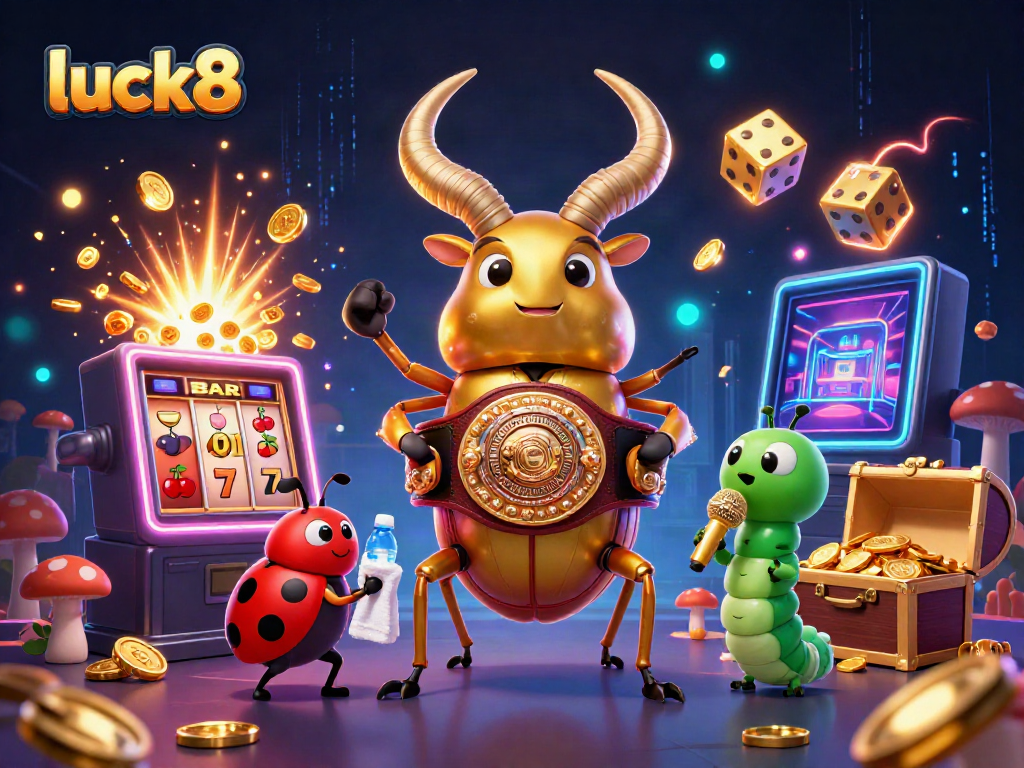 Experience the thrill of luck8 with vibrant jackpots and animated casino characters.