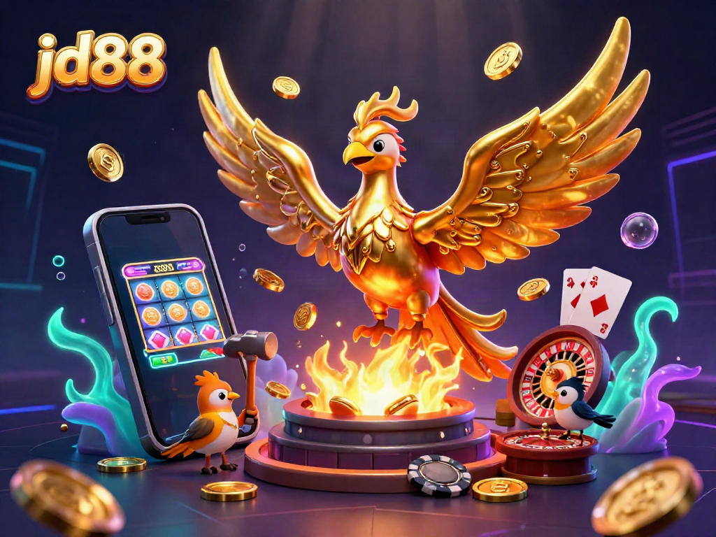 Experience thrilling gameplay with jd88, featuring a golden phoenix and vibrant casino elements.