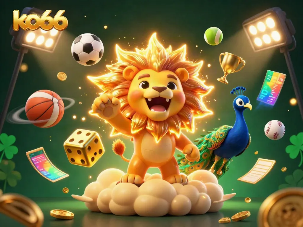 Experience the thrill of winning at ko66 with a vibrant 3D casino scene featuring dynamic elements and engaging characters.