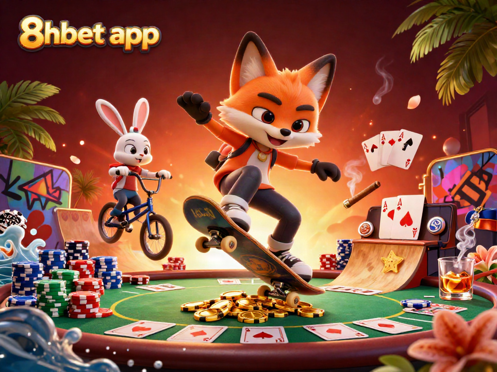 Experience the thrill of the 8xbet app with vibrant casino action and animated characters.