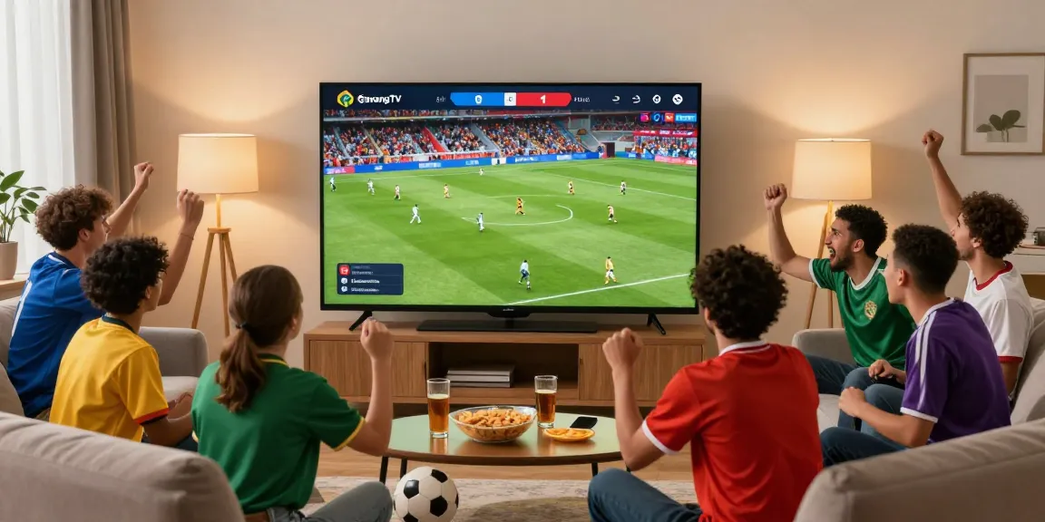 Fans enjoying live matches on GavangTV with snacks and vibrant team jerseys.