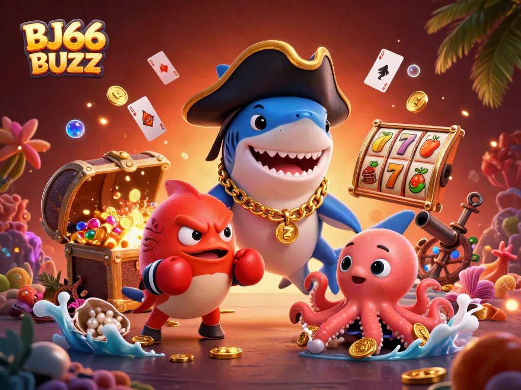 Experience the excitement of BJ66 BUZZ with colorful casino elements and underwater treasures.