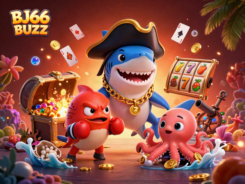 Experience the excitement of BJ66 BUZZ with colorful casino elements and underwater treasures.