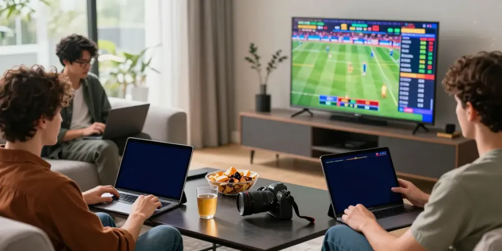 Exciting ZBET sports betting scene with diverse participants enjoying live events on devices.
