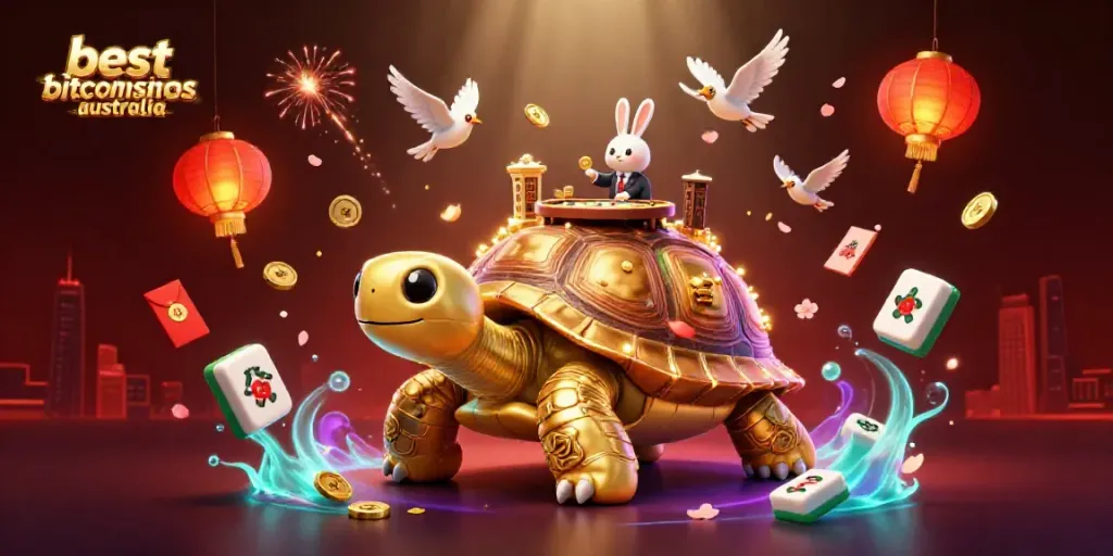 Experience the excitement of the best bitcoin casinos in Australia with this vibrant 3D digital artwork.