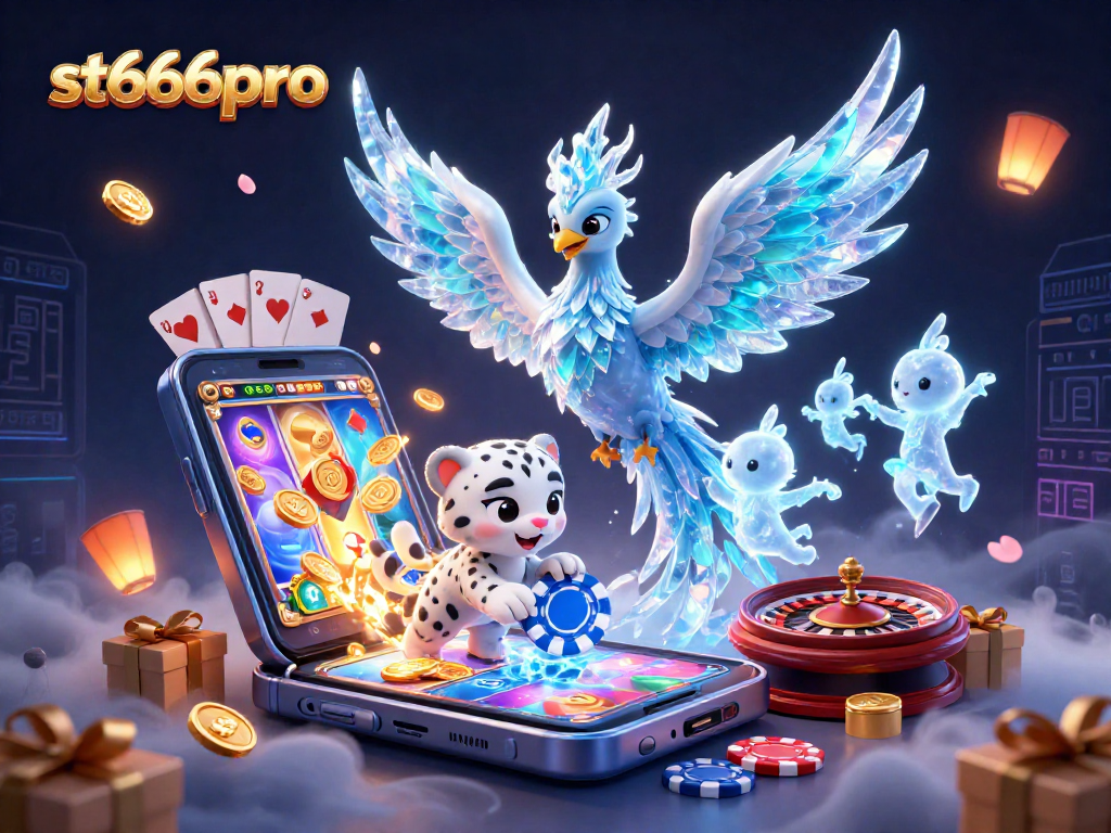 Engage in thrilling gaming action with st666pro as an ice phoenix captures light amid dynamic slot games.