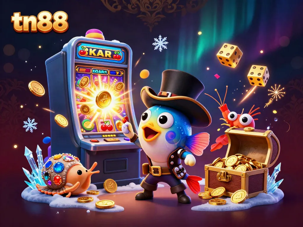 Experience thrilling tn88 casino excitement with an anglerfish and pirate shrimp amidst a jackpot explosion.