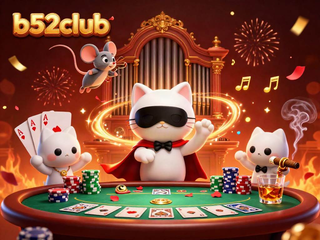 Engage in exciting gambling at b52club with whimsical characters and lively casino elements.