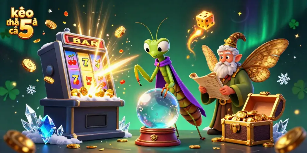 Engage with kèo nhà cái 5's thrilling atmosphere featuring 3D characters and casino elements.