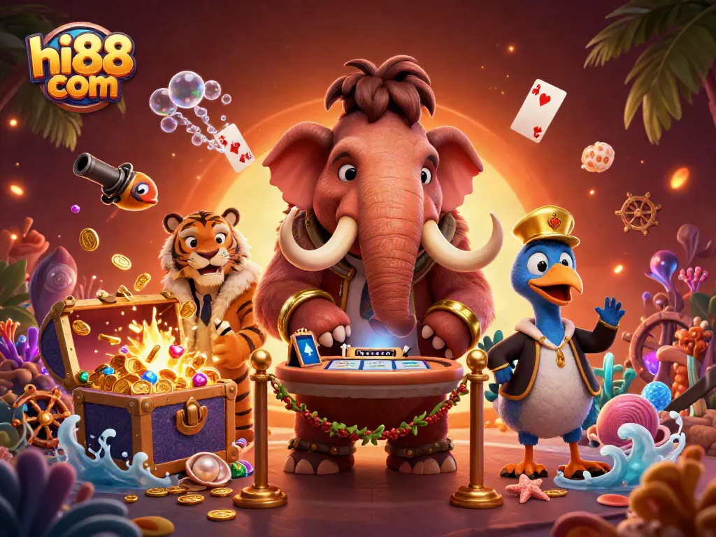 Experience thrilling gaming at hi88 com with a vibrant scene featuring unique casino characters and elements.