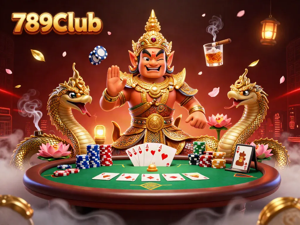 Experience the thrill of 789CLub with vibrant casino 3D guardians and poker elements.