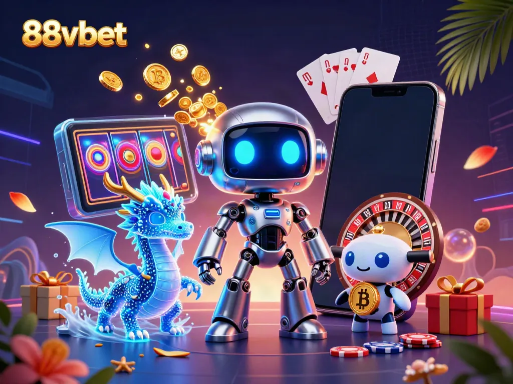 Engage with slots at 88vbet featuring vibrant games and animated characters in a futuristic setting.