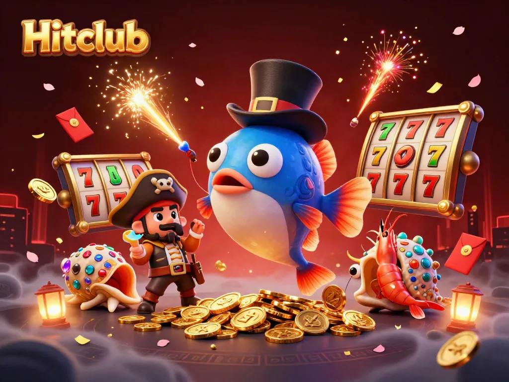 Hitclub welcomes players with thrilling slot action and vibrant casino charm in this engaging 3D illustration.