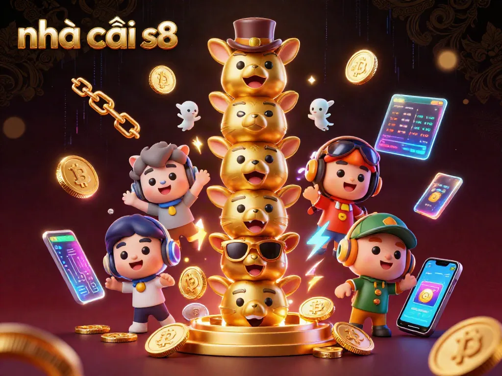 Experience the excitement of nhà cái s8 with vibrant casino elements and energy in this 3D illustration.