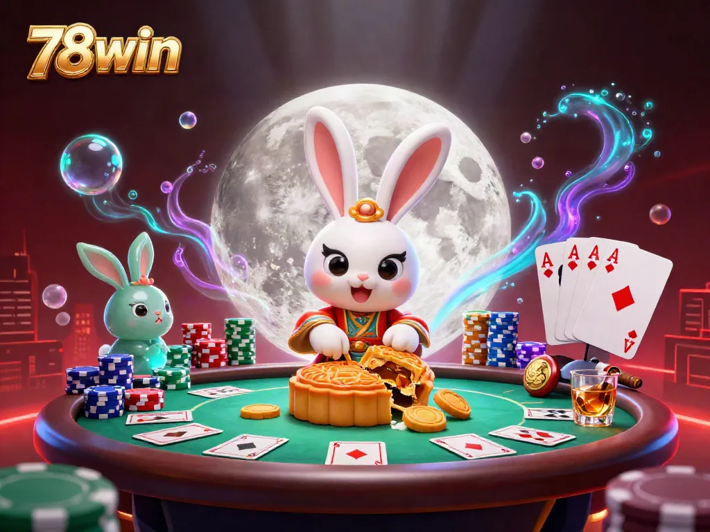 Experience thrilling gaming adventures with 78win, as moon rabbits reveal poker treasures on the moon.
