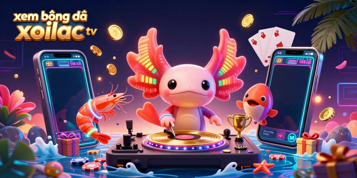 Xem bóng đá xoilac tv vibrant illustration with cartoon characters engaging in dynamic gaming activities.