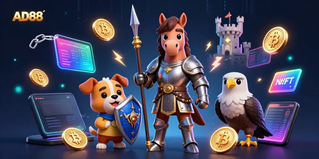 Experience the thrill of gaming with AD88, featuring engaging characters and vibrant casino elements.