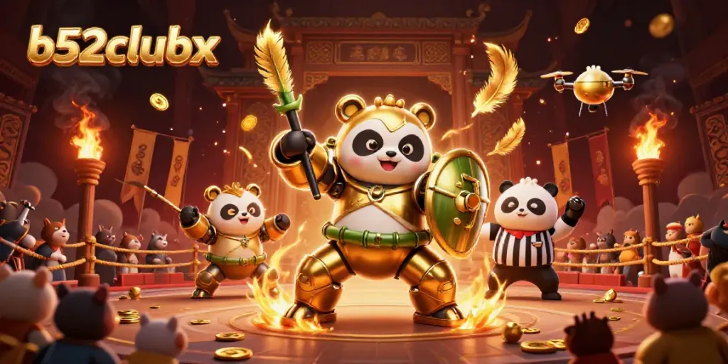 Experience the thrill of b52clubx with a dynamic 3D casino battle showcasing a golden panda and exciting game elements.