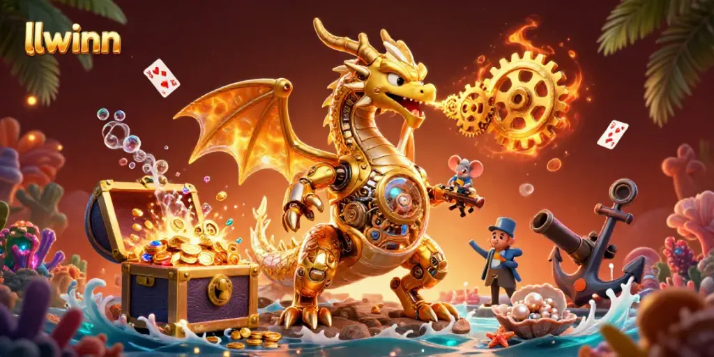 Engage with llwinn's 3D casino adventure featuring a golden dragon and treasures.