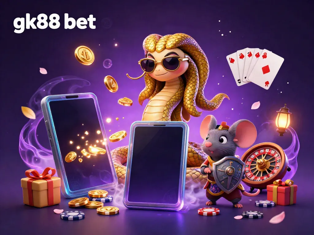 Experience the thrill of gk88 bet with Medusa and a warrior mouse amidst colorful gaming elements.