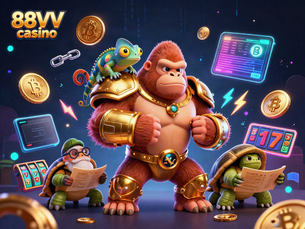 Engage with thrilling action at 88VV casino featuring vibrant characters and crypto elements.