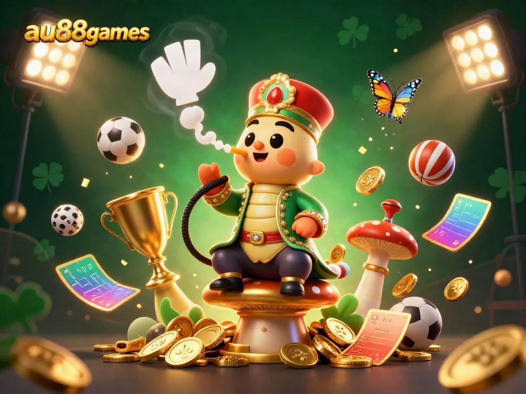 Win big at au88games with a vibrant 3D illustration showcasing dynamic gaming elements and an engaging scene.