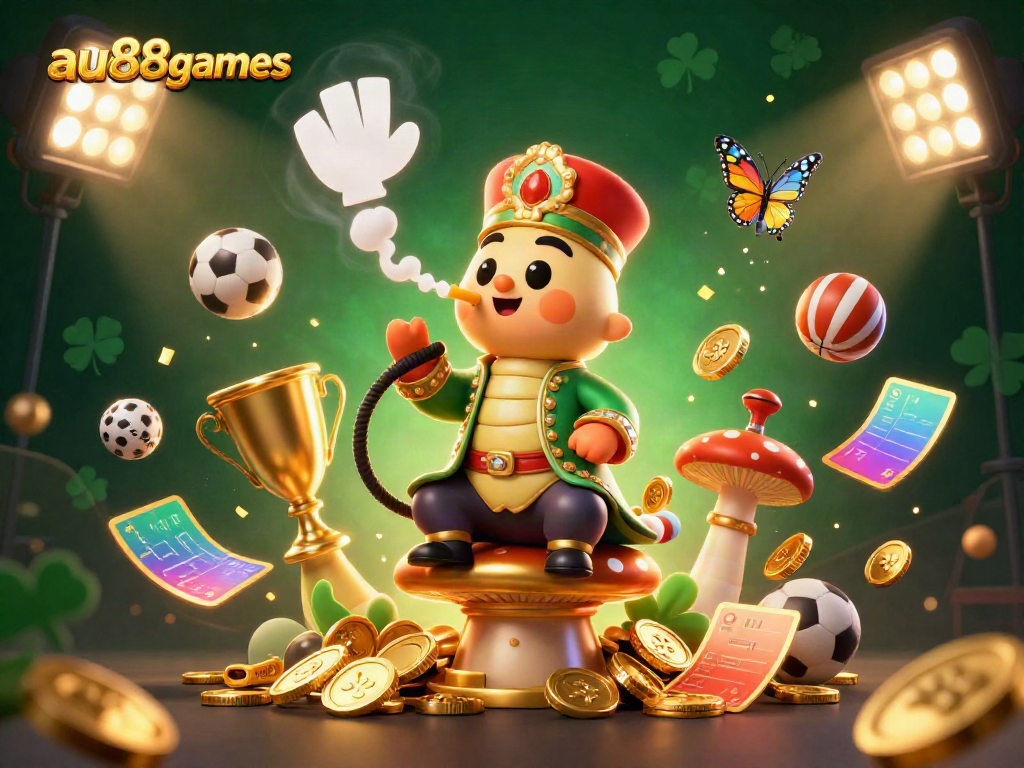 Win big at au88games with a vibrant 3D illustration showcasing dynamic gaming elements and an engaging scene.