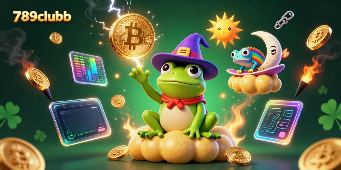 Engage in thrilling gameplay at 789clubb with cartoon wizard frog and rainbow chameleon amidst golden coins.
